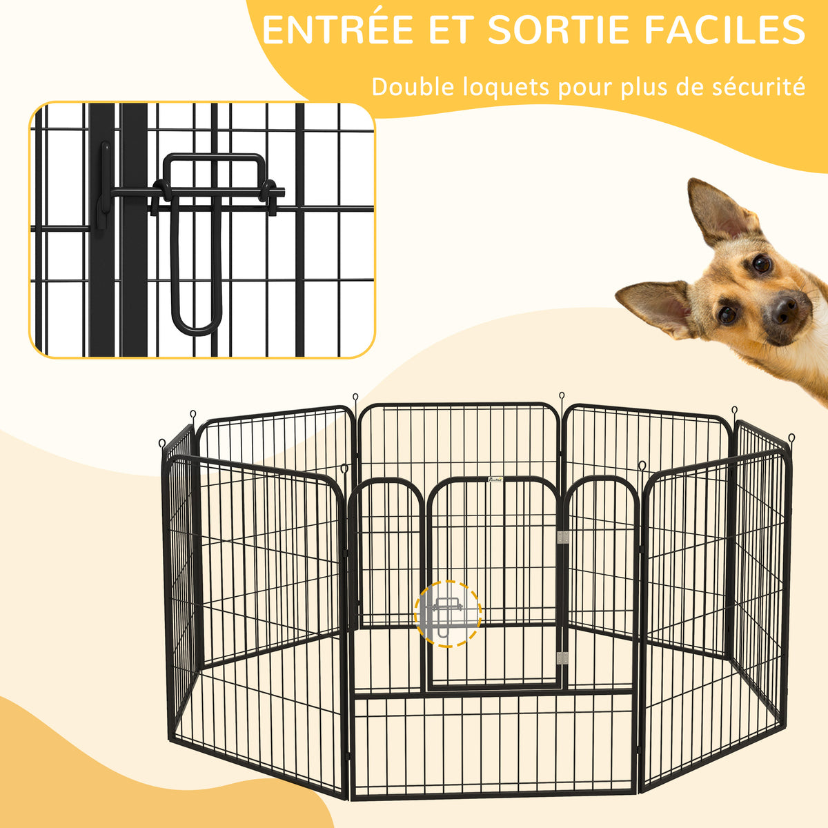 Luxe parc enclos modulable acier époxy porte verrouillable pour chiens, lapins, rongeurs, petits animaux, intérieur et extérieur 80 x 80 cm noir