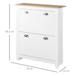 Meuble à chaussures 12 paires, armoire à chaussures étroite avec 2 tiroirs rabattables et étagères réglables, poignées coquilles métal, pour couloir, entrée, 79 x 23 x 90,5 cm, blanc et chêne