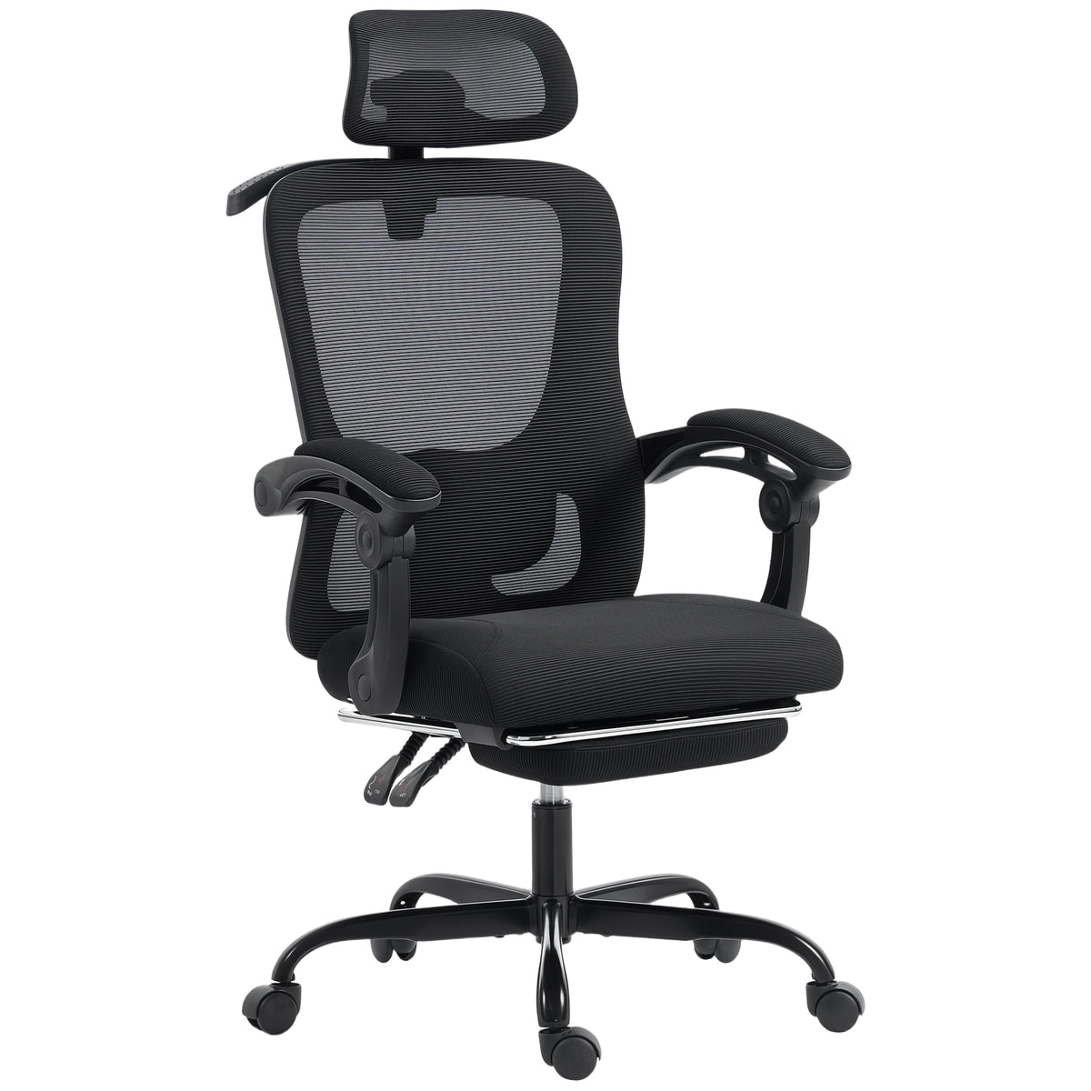 Chaise bureau ergonomique, fauteuil de bureau en maille avec appuie-tête réglable, support lombaire, 64x64x124cm, noir