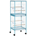 Grande Cage à Oiseaux sur Pied Double avec Mangeoires Perchoirs Plateau Amovible Roulettes 51,5 x 50 x 140 cm Bleu Clair