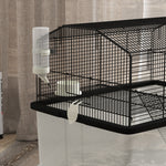Cage hamster cage rongeur 2 étages avec roulettes plate-forme et échelle en fil d'acier 57 x 43 x 57 cm noir