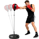 Sac de Frappe sur Pied Punching ball sur pied réglable en hauteur 126-144 cm avec gants, pompe et base de lestage pour adolescents et débutants noir et rouge