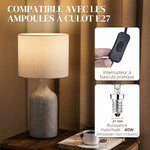 Lampe de Table avec Base en Céramique et Abat-Jour en Lin, Lampe de Chevet Rétro avec Culot E27, Blanc et Sable