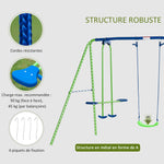 Balançoire portique pour enfant 3 en 1 avec 1 balançoire face à face et 2 sièges de balancelle, balançoire enfant extérieur cadre en A métal, hauteur réglable, charge 180kg, 3+ans, vert
