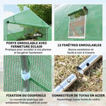 Serre de jardin tunnel grande taille avec bâche PE cadre en acier porte enroulable et 12 fenêtres 8 x 3 x 2 m vert