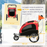 Remorque Vélo Chien 2-en-1 pour Chien Moyen avec Suspension, Pneus à Dégagement Rapide, Réflecteurs, 160x71x101cm, Rouge