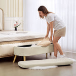 Banc de rangement, bout de lit avec couvercle, pieds en bois, capacité 65 L, jusqu'à 220 kg, 120x42x45cm, beige