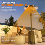 chauffage exterieur terrasse, parasol chauffant gaz portable 11 KW niveaux de chauffe réglable 82x82x223cm noir