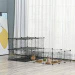 Parc enclos modulable DIY, 2 niveaux, enclos pour petits animaux, hamsters, lapins, cochon d'inde, panneaux grillagés, 45 panneaux, 175 x 105 x 70 cm, noir