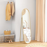 Grand miroir sur pied, miroir ovale, cadre en métal doré, avec support pour entrée, chambre, dressing, 40 x 160 cm