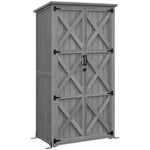 Armoire de jardin, abri jardin sur pied, avec 2 étagères, toit incliné et bitumé, en bois massif, 90x54,5x168,5cm, gris