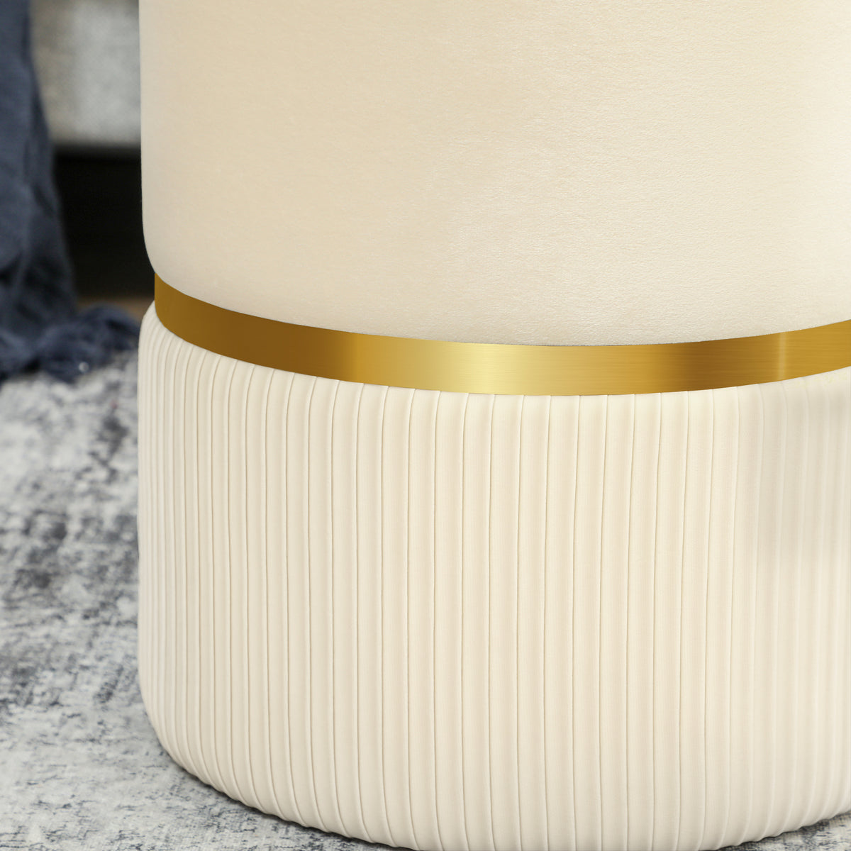 Poef voetenbank opbergkist van corduroy 36 x 36 x 44 cm voor woonkamer slaapkamer beige