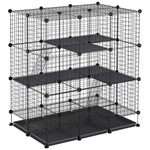 Cage parc enclos rongeurs modulable dim. L 111 x l 75 x H 119 cm 3 niveaux 4 portes fil métallique noir