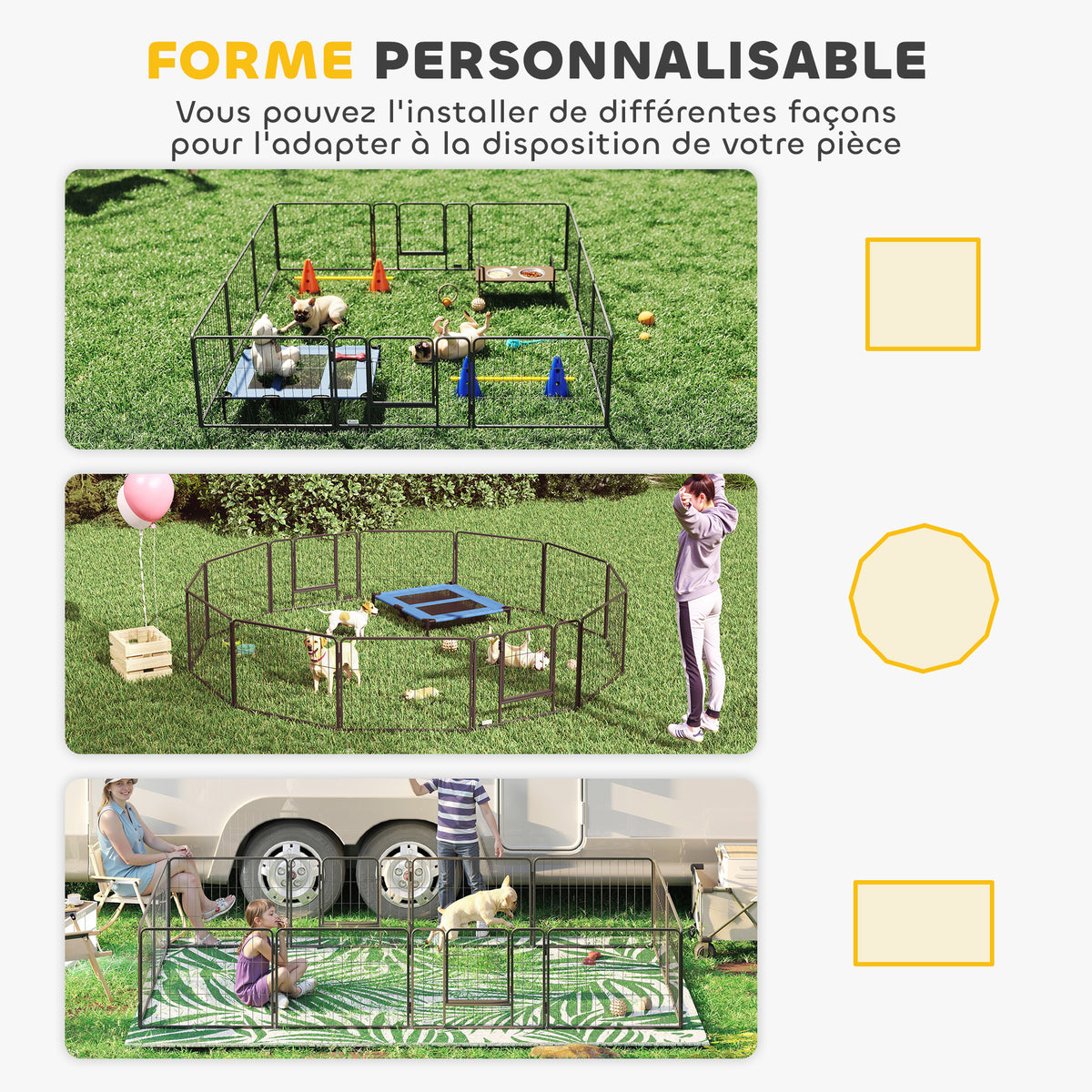 Parc pour chien, enclos chien 12 panneaux modulable et pliable, enclos portable en acier 60H cm avec porte, clôture pour chat, chiens de petit taille, intérieur et extérieur, gris