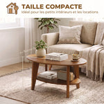 Table Basse Ovale à 2 Niveaux, Table de Salon Moderne avec Étagère Inférieure Ouverte, 80 x 50 x 45 cm, Chêne