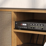 Meuble TV bas sur pieds style contemporain avec 2 tiroirs en tissu dim. 110L x 29l x 46,5H cm - passe-câbles - MDF