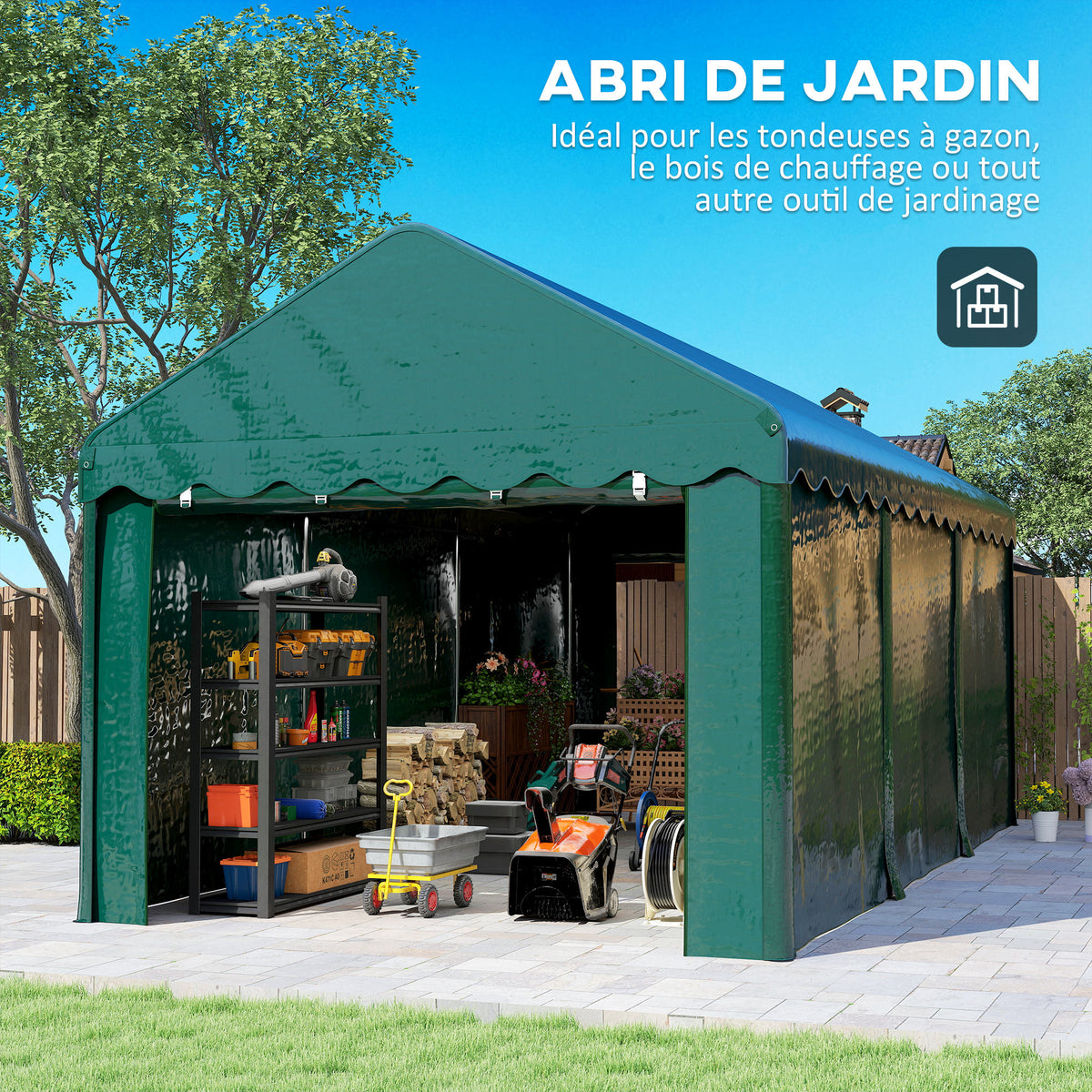 Tente garage carport 3 x 6m Auvent de voiture robuste avec 2 portes enroulables, toile 200g PE, vert