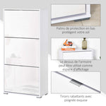 Meuble à Chaussures Armoire à chaussures 3 Portes abattantes 3 Compartiments en bois 60L x 26I x 124H cm Blanc laqué