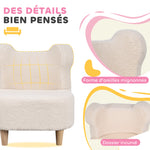 Fauteuil enfants canapé pour enfants avec dossier en forme ours, tissu en polaire teddy, 47 x 43 x 53 cm, beige