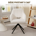 Fauteuil de salon pivotant capitonné grand confort piètement en acier et tissu effet polaire teddy blanc