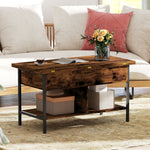 Table basse relevable et extensible, table de salon avec compartiment caché étagères ouvertes, 98x49x55cm, brun rustique-8
