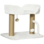 Arbre à chat grattoir design avec jeu 2 pompons suspendus 2 poteaux sisal plateforme peluche sisal 48 x 38 x 42 cm beige