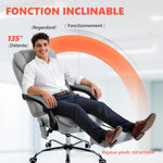 Fauteuil de bureau massant et chauffant, chaise de bureau, hauteur réglable, dossier inclinable, 65x70x111-119cm, gris
