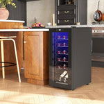 Cave à vin 18 bouteilles 50L haute performance température réglable 5-18° avec lumière LED, noir
