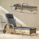 Transat bain de soleil matelas inclinaison réglable multipositions accoudoirs roulettes 200 x 73 x 30-103 cm jaune