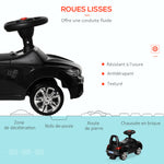 Porteur enfants voiture, véhicule à pousser avec coffre à jouets, klaxon, phares et musique, 63,5 x 28 x 36 cm, noir