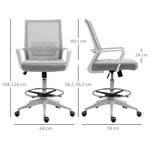Lot de 2 fauteuils de bureau chaise de bureau assise haute réglable dim. 64L x 60l x 106-126H cm pivotant 360° maille