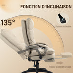 Fauteuil de bureau massant avec hauteur réglable, dossier inclinable, repose-pied intégré et télécommande filaire beige