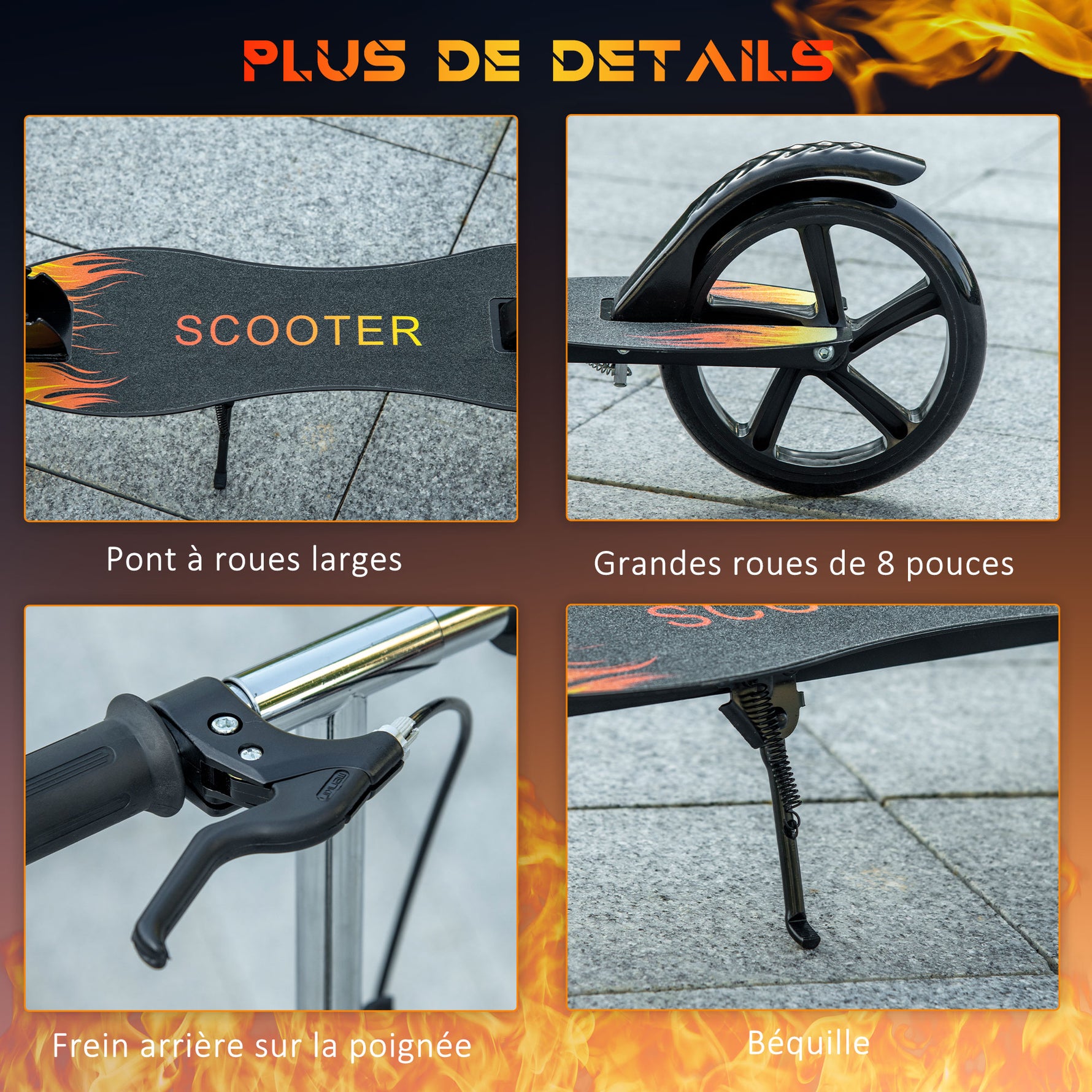 Trottinette pliable pour enfant avec guidon réglable en hauteur et double frein 86 x 35 x 93-103 cm noir