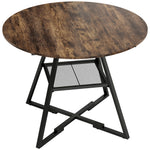 Table à manger ronde pour 4 personnes, Ø 100 x 76 cm, table de cuisine avec large plateau et étagère, brun rustique