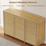 Meuble à chaussures en bambou 18 paires, armoire à chaussures avec portes persiennes et étagères réglables, bois naturel