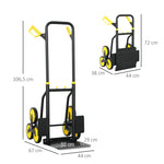 Diable d'escalier pliable 120 kg 6 roues, diable demenagement en acier avec cordes télescopiques, 44x67x106,5cm, jaune