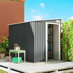 Abri de Jardin 2,81 m² avec Fondation, Abri à Outils Extérieur Adossé en Acier Galvanisé, 154x206,5x181cm, Gris Clair-1