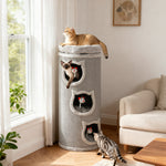 Tiragraffi a colonna, torre per gatti in sisal con bordo in peluche, 3 livelli con piattaforma, stabile, Ø 38 x 96 cm grigio
