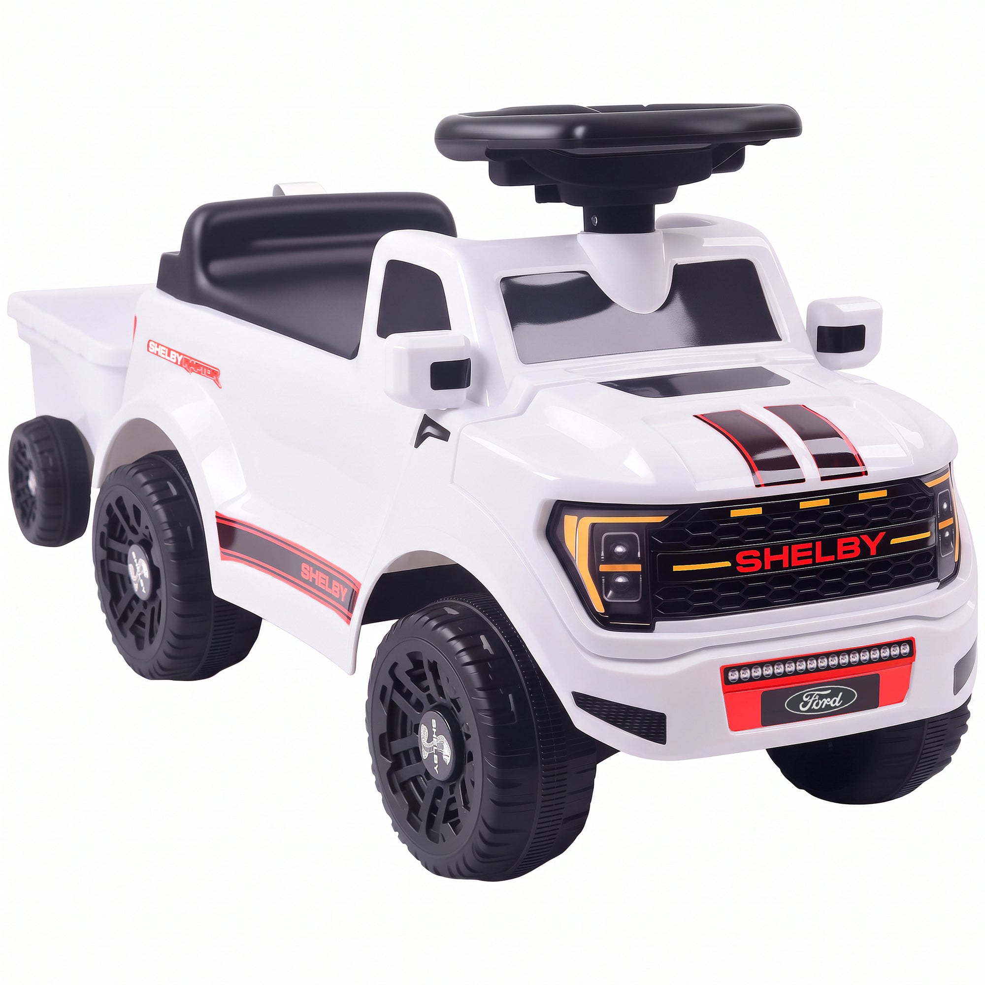 Voiture Porteur pour Enfants Shelby, Dossier, Anti-Basculement, Compartiment, 18-72 Mois, 80x25,5x33cm, Blanc