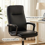 Chaise bureau ergonomique, fauteuil de bureau en PU, hauteur réglable, fonction bascule, pivotante 360°, noir