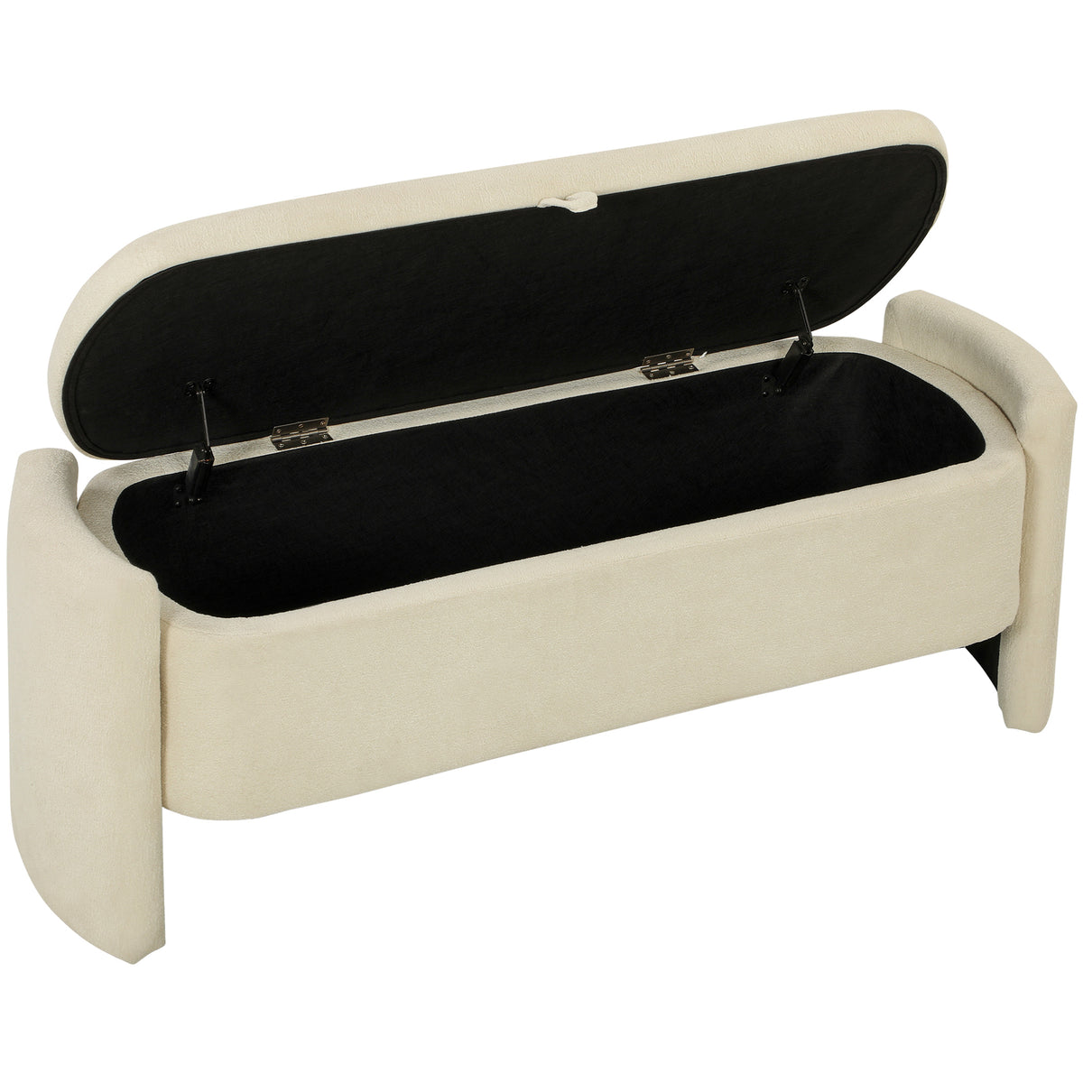 Banc Bout de Lit Banquette, 118x42x45cm, Banc de Rangement Rembourré en Tissu Bouclé, Pieds en Bois d'Eucalyptus, Crème
