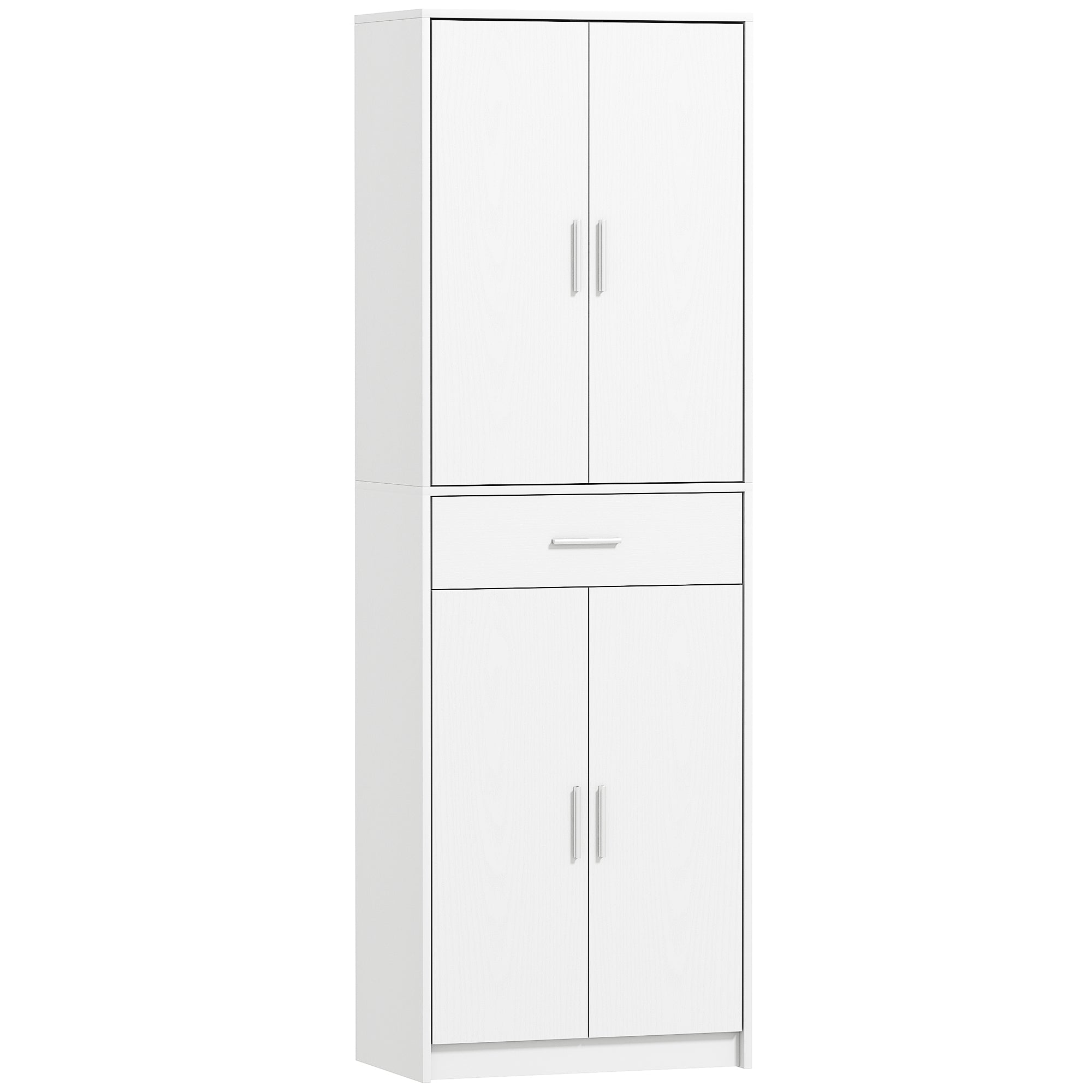 Armoire de cuisine moderne avec placards à portes, étagères réglables et tiroir, 60 x 35 x 180 cm, blanc