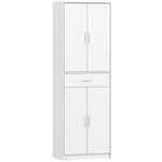 Armoire de cuisine moderne avec placards à portes, étagères réglables et tiroir, 60 x 35 x 180 cm, blanc