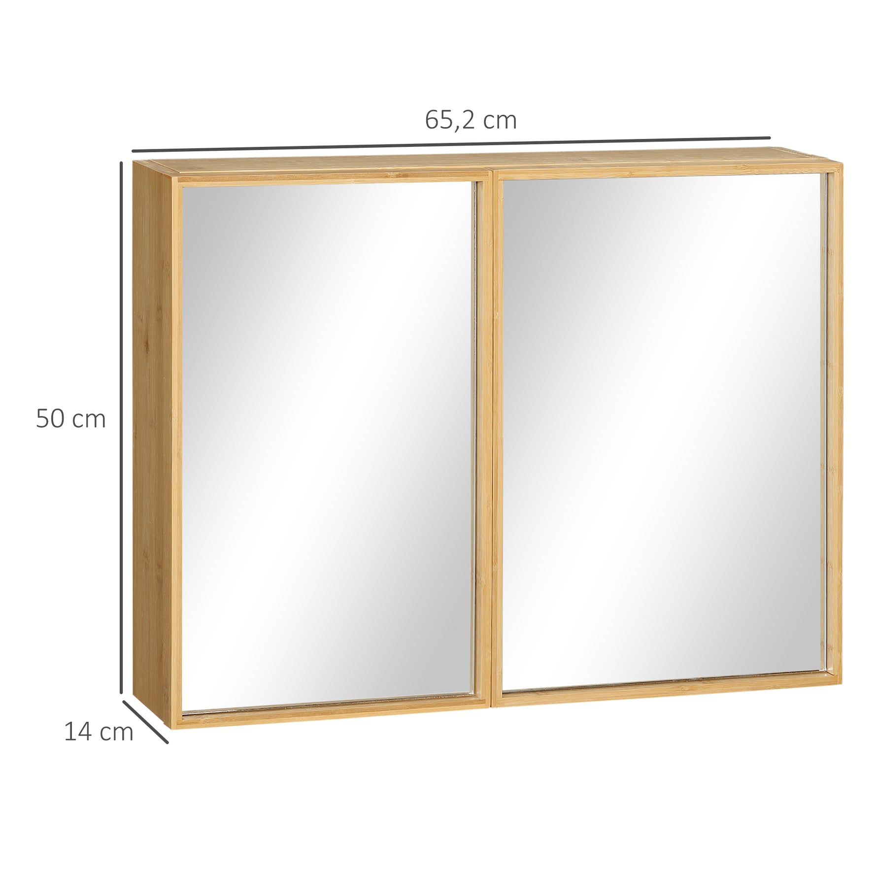 Armoire murale de salle de bain avec miroirs et 2 portes en bambou 65,2 x 14 x 50 cm