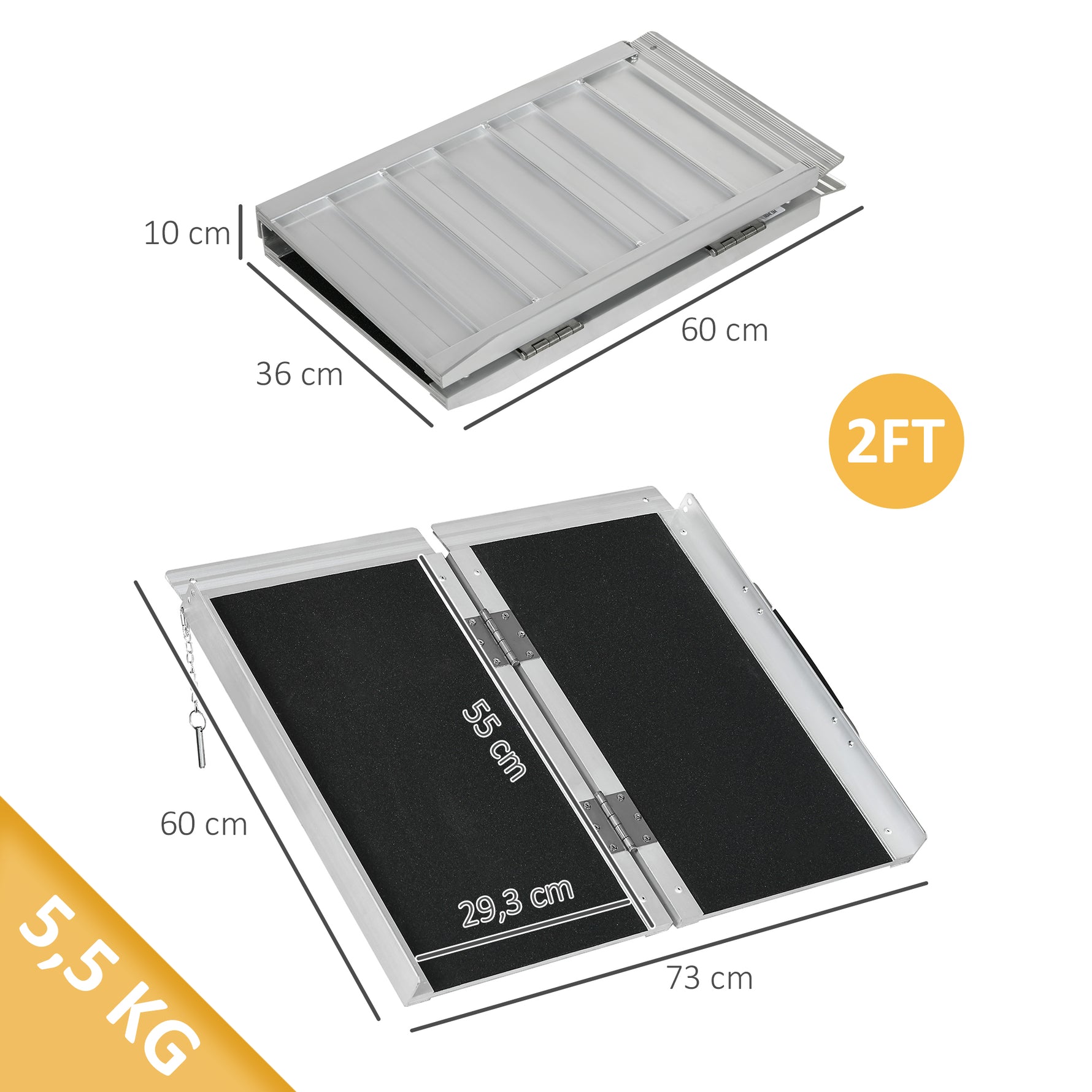 Rampe de Fauteuil Roulant Rampe de Chargement Rampe d'accès antidérapante Pliable avec Bordures de sécurité alu. Noir