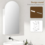 Armoire murale salle de bain avec miroir, meuble salle de bain sans cadre en arche et étagères en verre réglables, blanc