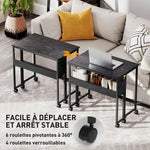 Bureau pliable sur roulettes 80 x 50 cm avec étagère et sac de rangement, noir