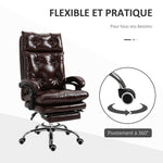 Fauteuil de bureau chaise de bureau ergonomique avec hauteur réglable dossier inclinable repose-pied rétractable marron