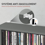 Rangements pour CD et DVD avec 8 compartiments et 6 étagères réglables, capacité max. 360 CD/185 DVD et Blu-ray, gris
