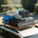 Porte-bagage pour voiture universel, galerie de toit pour voiture en acier charge 90,7 kg 110,5 x 99,5 x 18,5 cm, noir